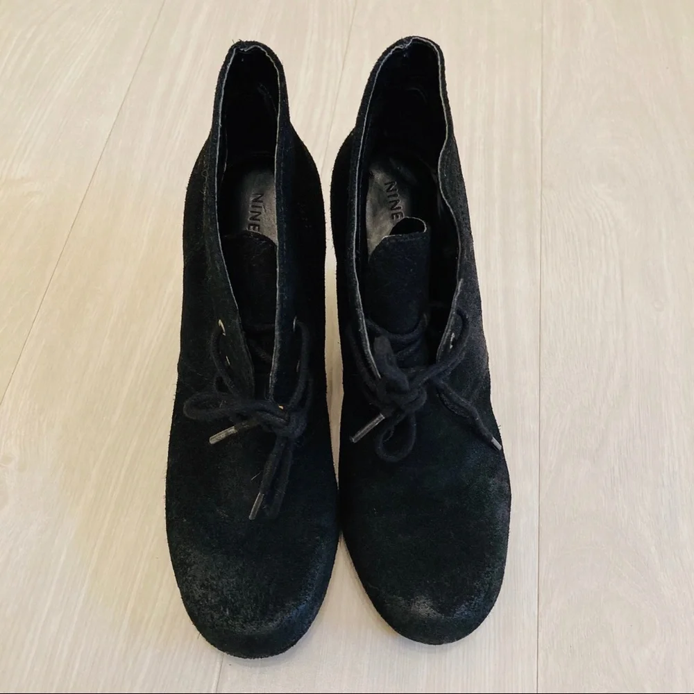 Nine West Black Suede Wedge Booties Size 6